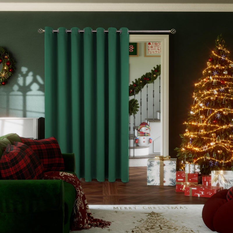 BGment Sliding Door Curtain 100 X 84 Inches, Wide Thermal Blackout Curtains Room Darkening Room Divider Window Curtain, 1 Panel, Emerald Green, 84 Length X Wide 100 - Image 2
